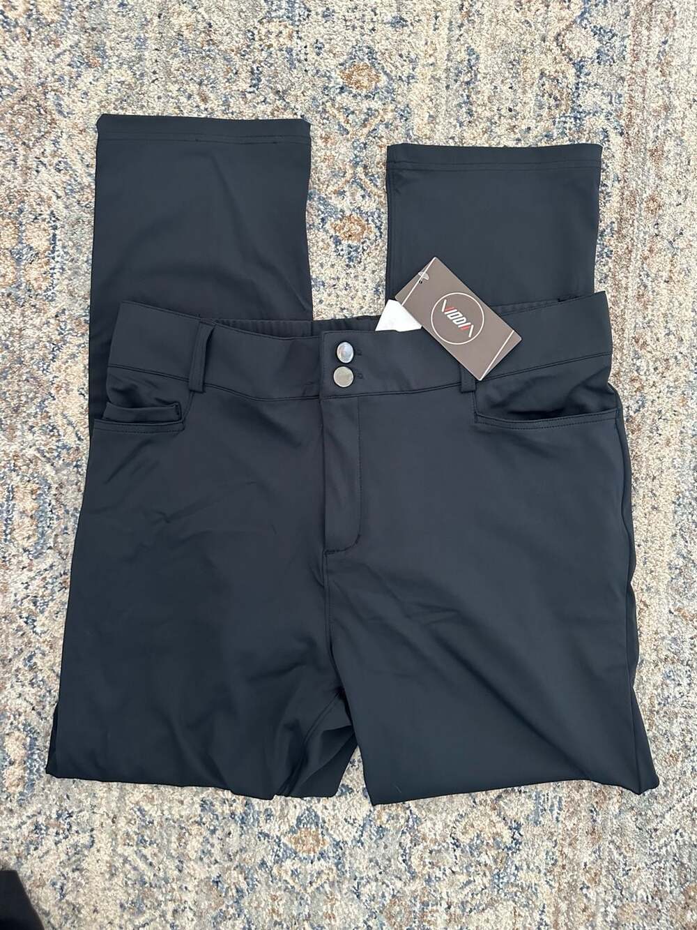 VIDI Women's Performance Athletic Pants with Two-Button Waistband, Black, Size L